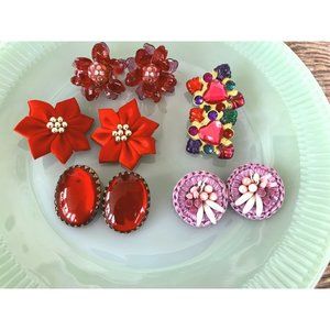 Vintage lot 5 pair vintage Flower Statement Clip Earrings